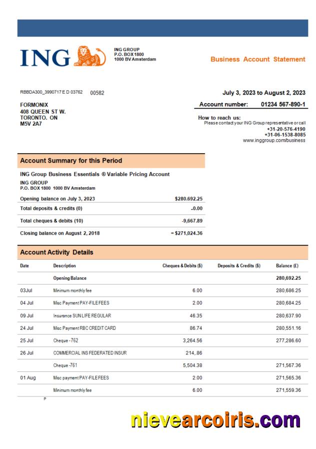ING Groep bank company account statement